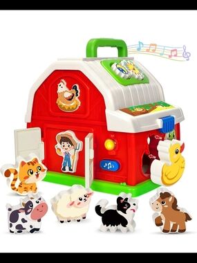 Interactive Red Barn Shape Sorter with Musical Lights - Kids Learning Toy